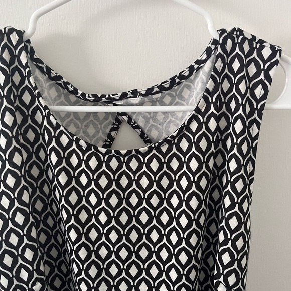 H&M Black & White A-Line Midi Dress Open Back w/ Removable Belt Large - Picture 3 of 9